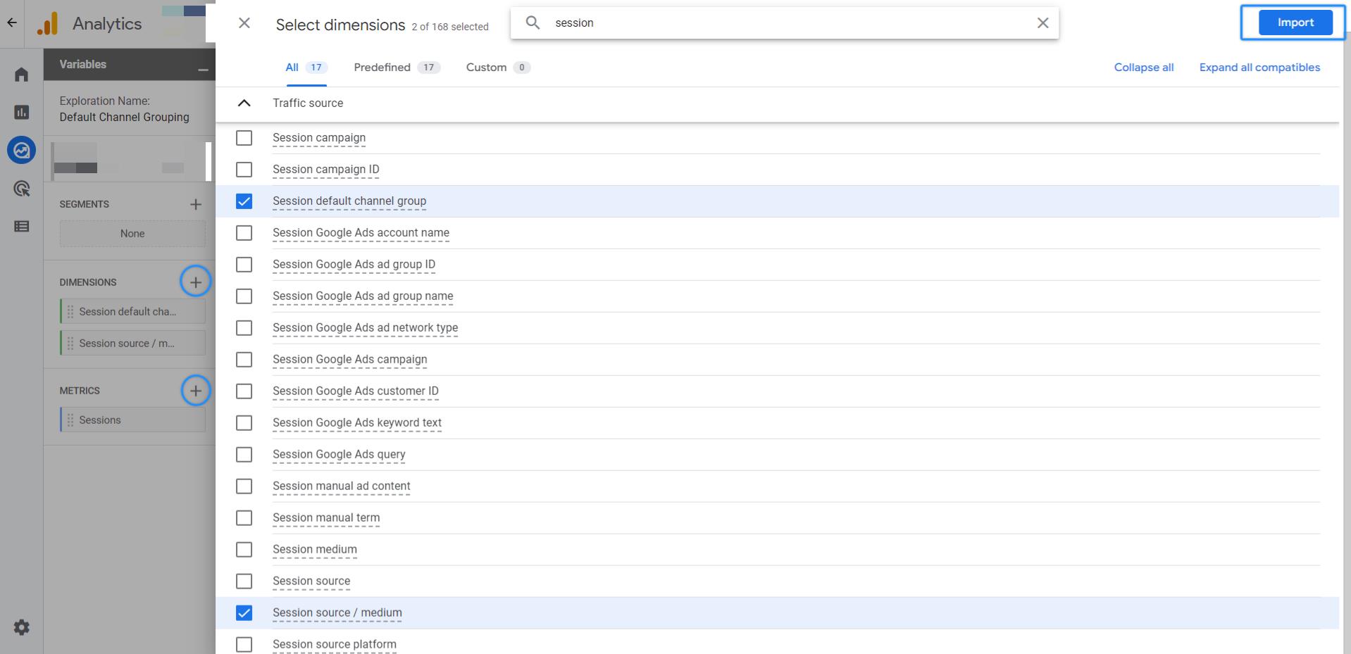 Find dimensions & metrics