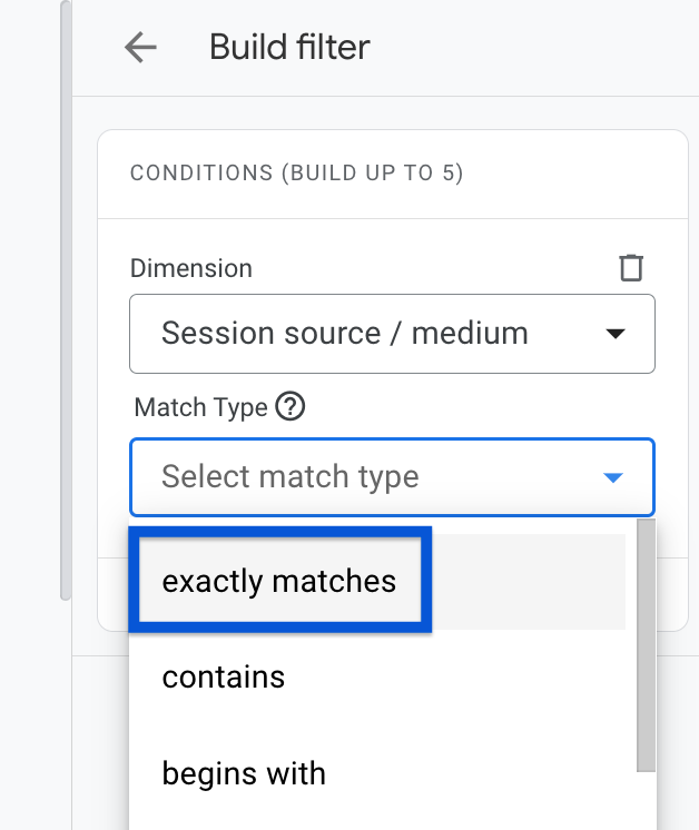 Select match type