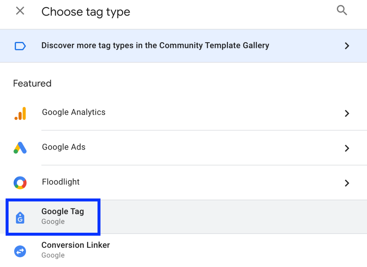 Choose Google Tag