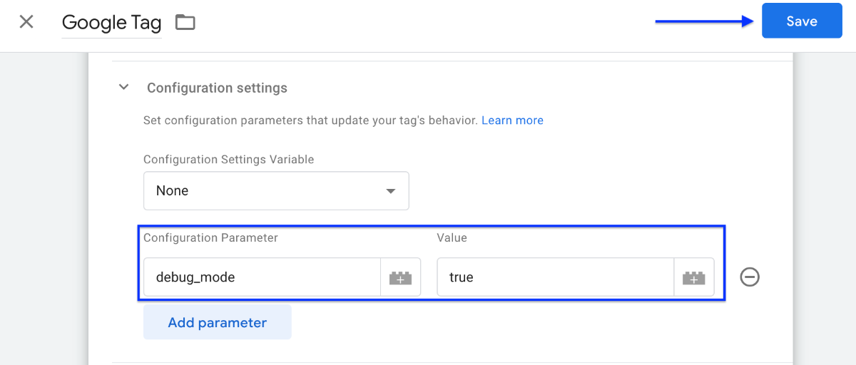 Debug parameter with GTM