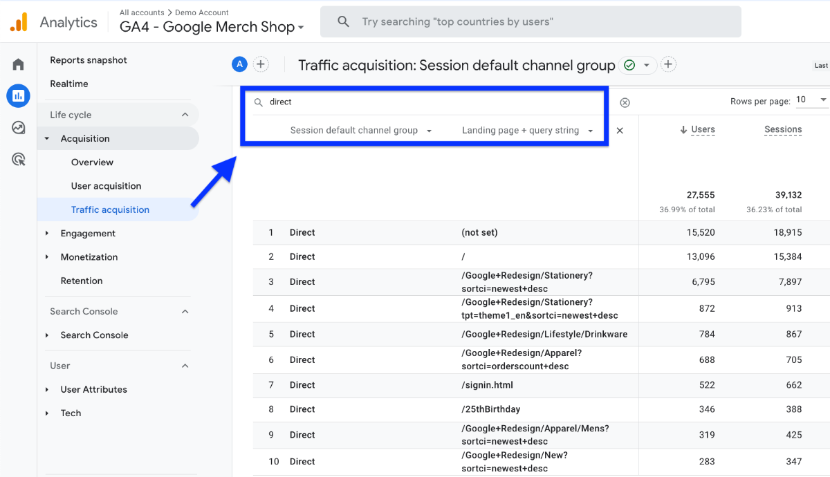 Direct Traffic in Acquisition