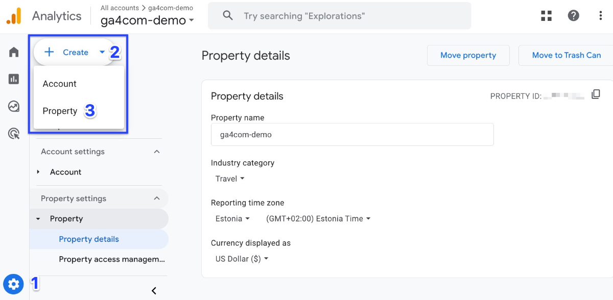 Create Property - GA4