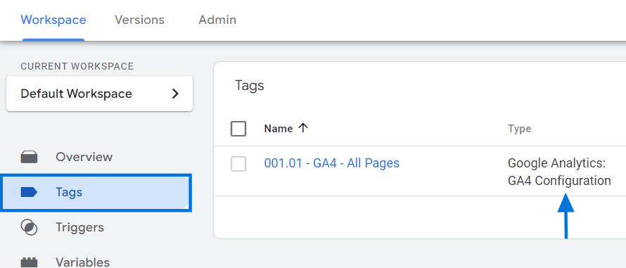 Find your GA4 configuration tag
