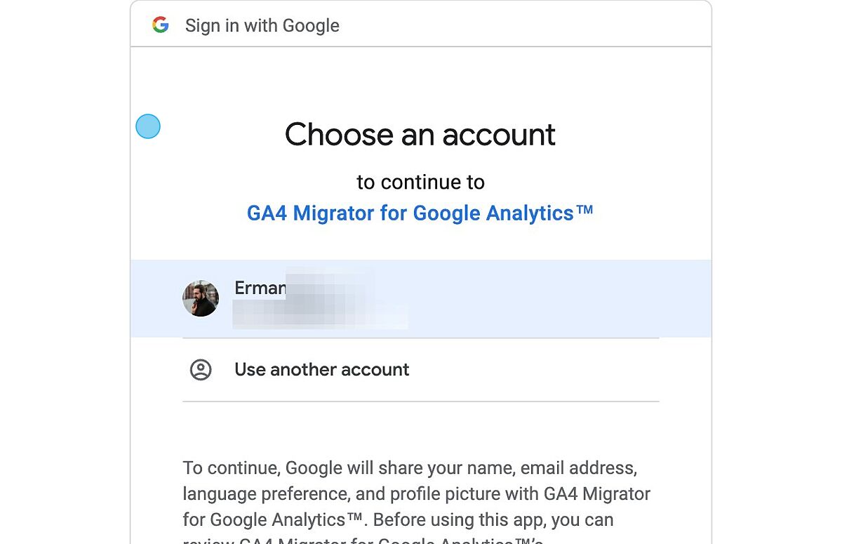 Authenticate with your Google Account.