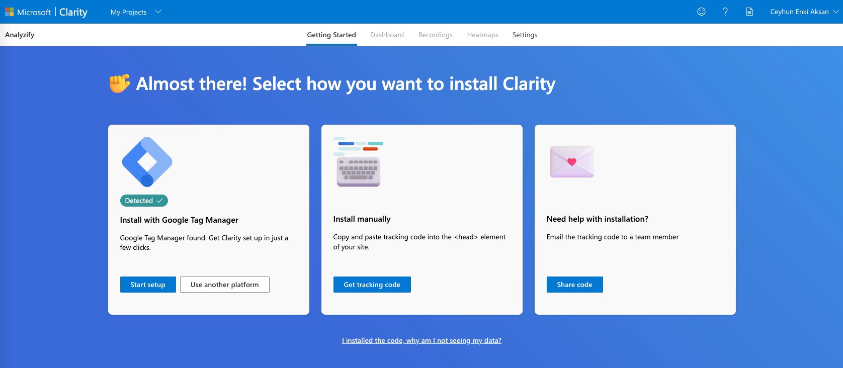 Log in to your Microsoft Clarity account