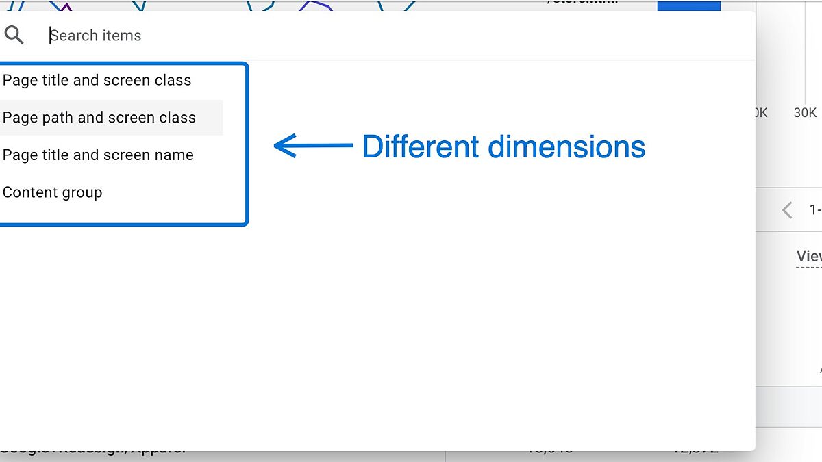 Select "Page path and screen class" for URLs