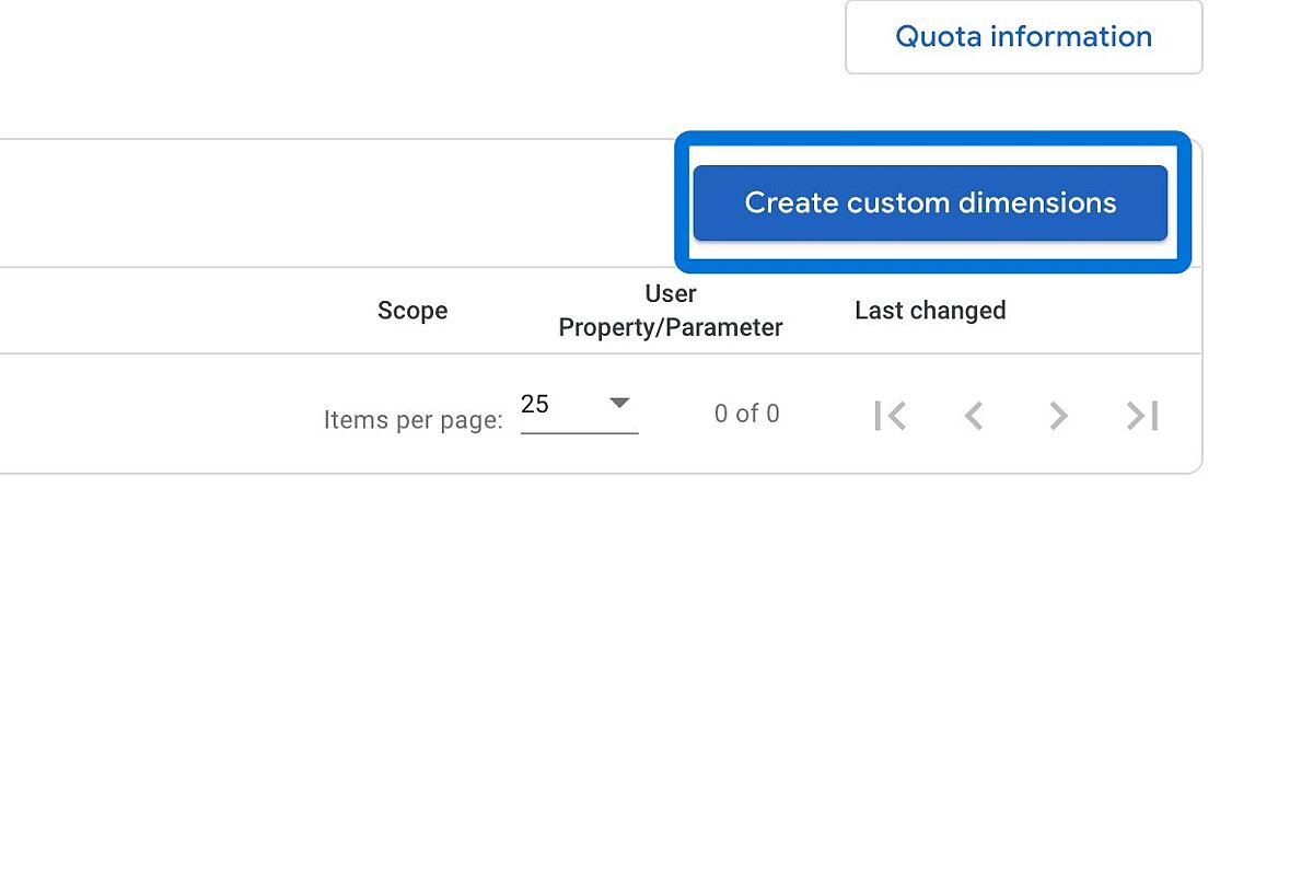 Haga clic en "Crear dimensiones personalizadas"