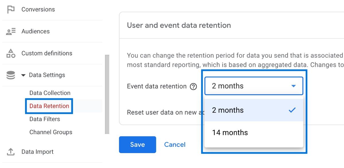 GA4 Data Retention Settings