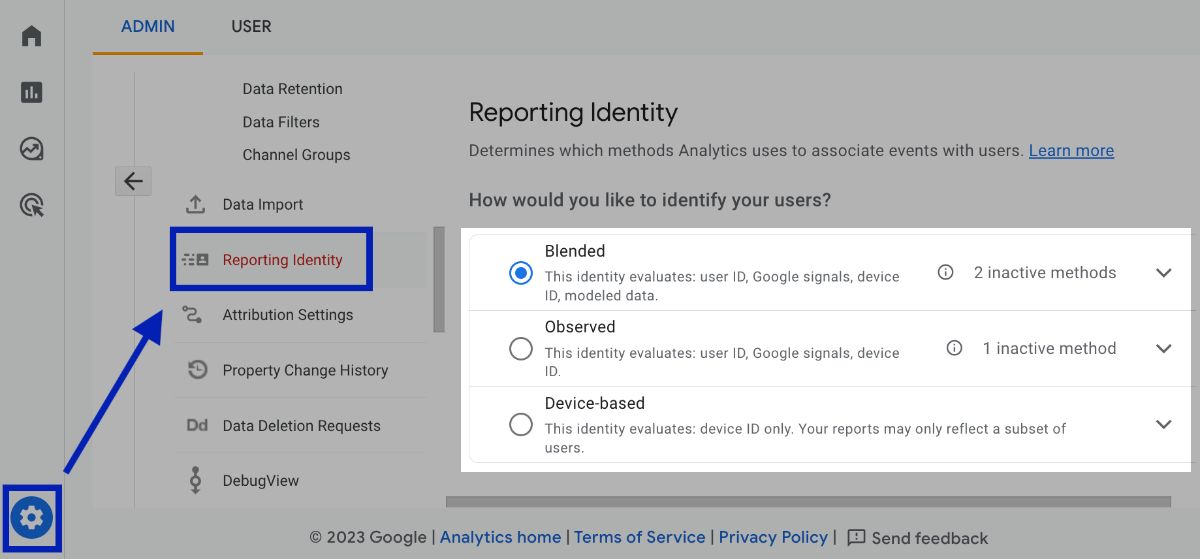 Find Reporting Identities in GA4