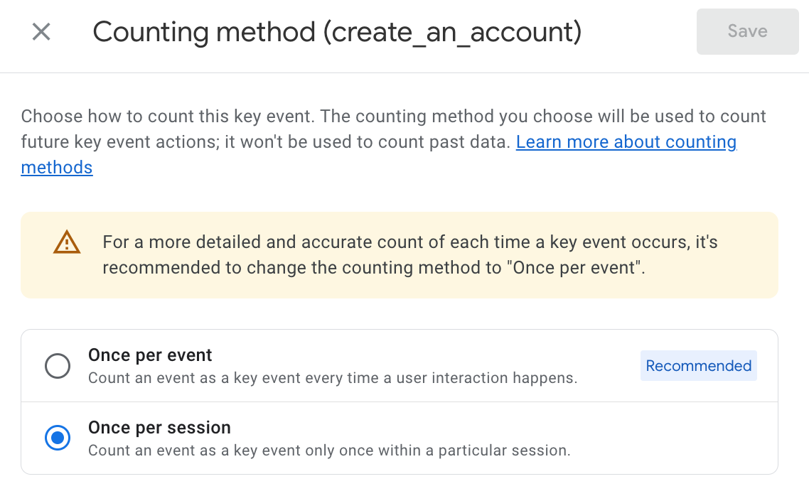 Change key event counting method in GA4