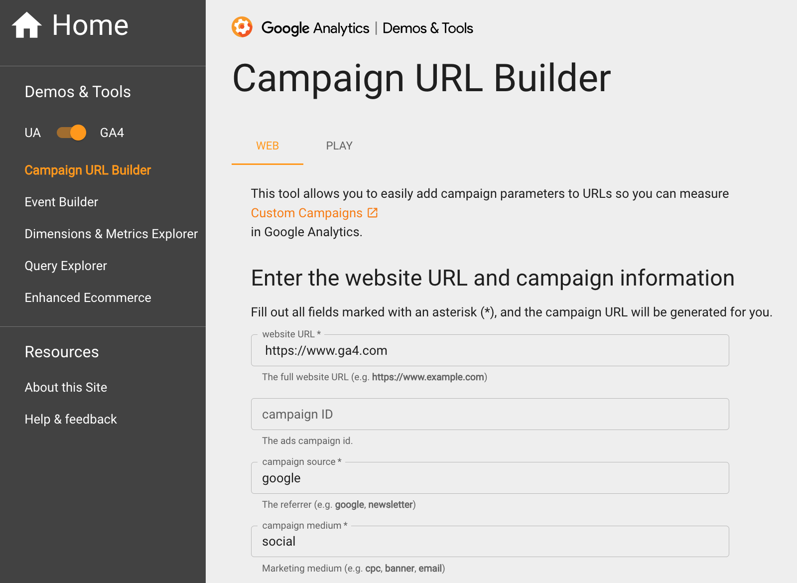 GA4 Campaign URL Builder