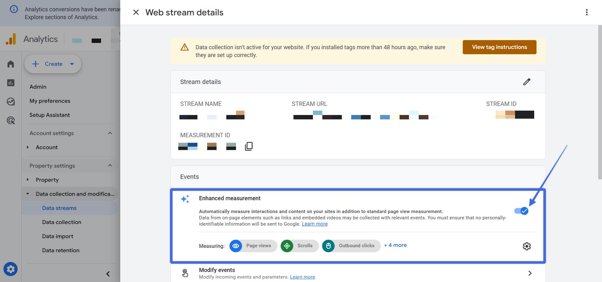 Enable Enhanced Measurement in GA4