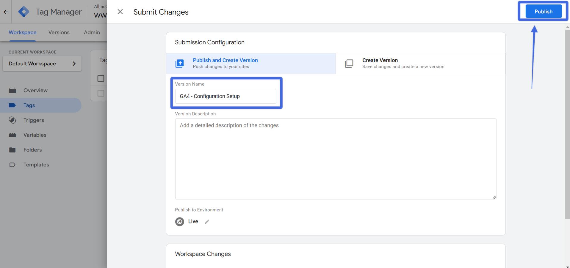 5. Publish the GTM Container