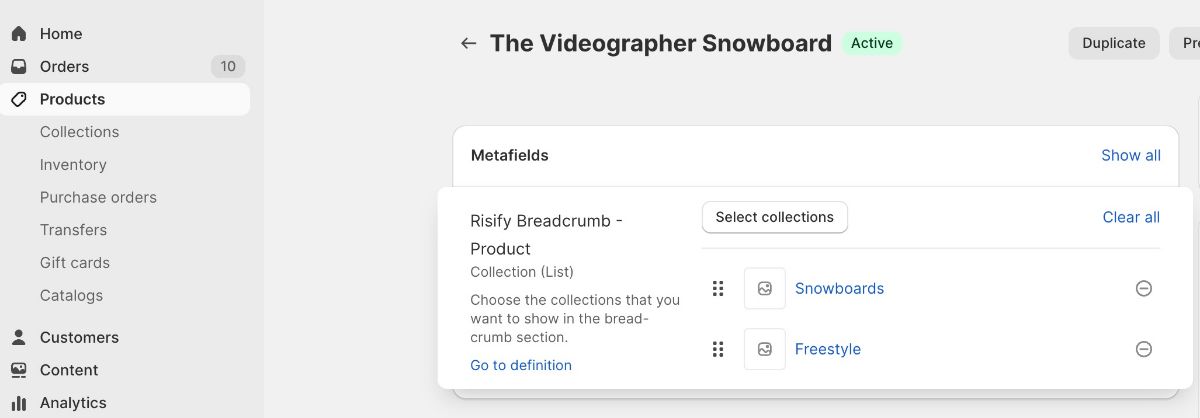 Risify Breadcrumbs - Shopify Meta Objects