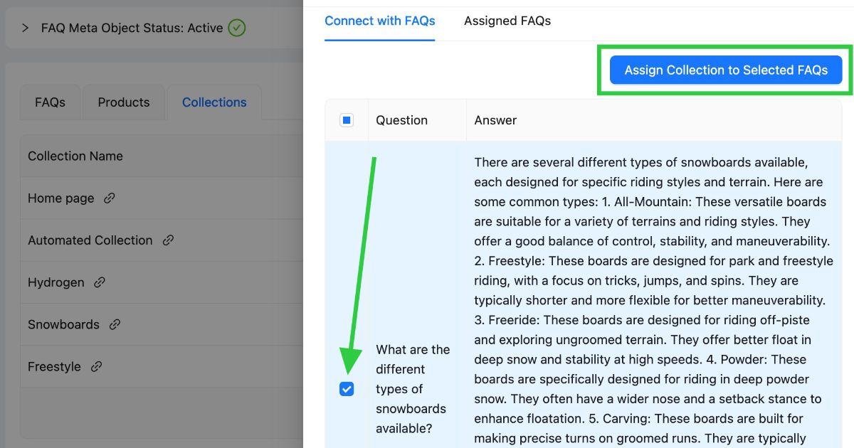 Select the FAQs to assign