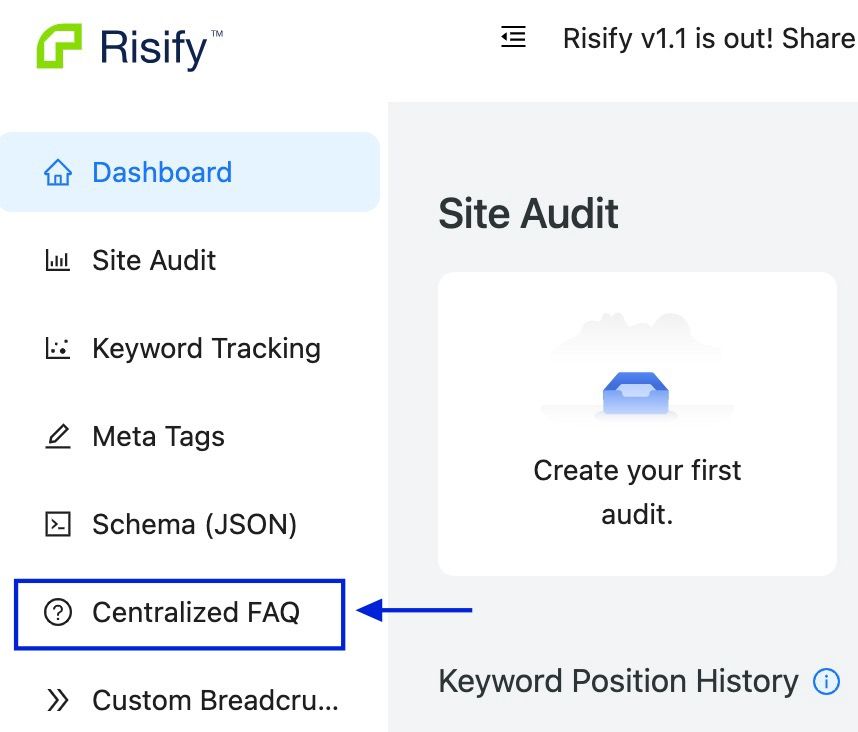 Navigate to “Centralized FAQ” in the left side menu