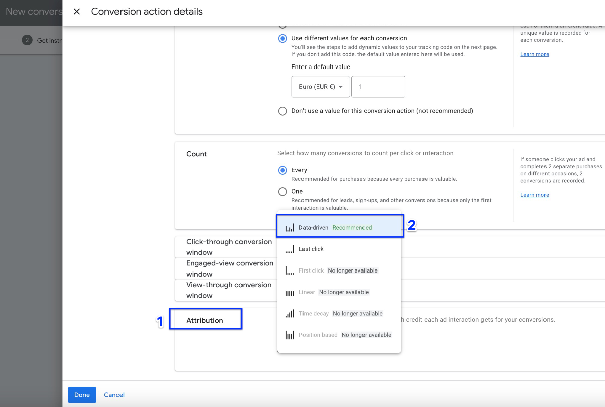 Choose Attribution Model