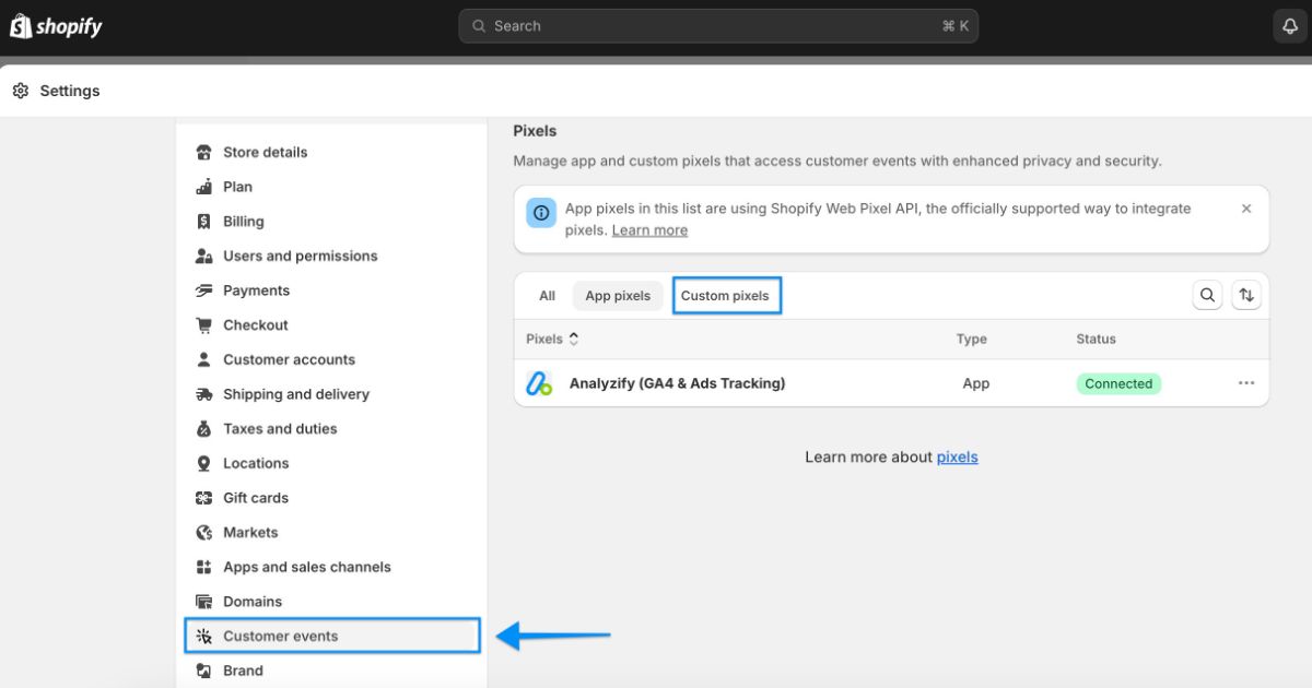 Shopify Customer Events - Custom Pixels