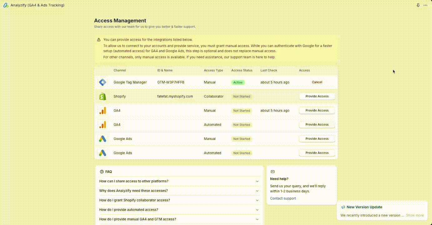 Provide Access to the Analyzify Team