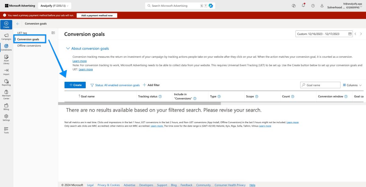 Create Conversion Goals