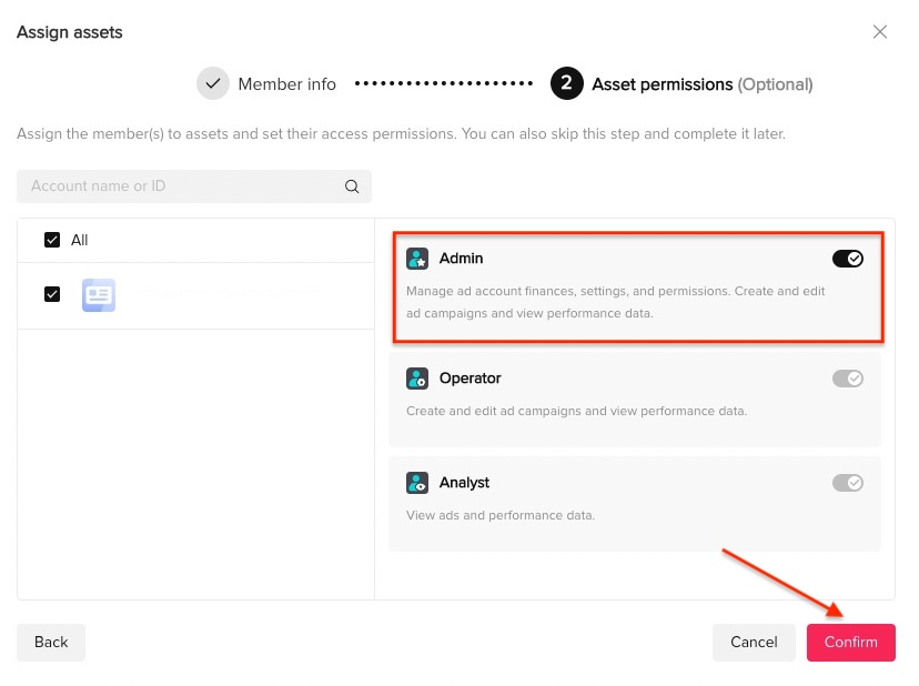 Select Account and Permissions