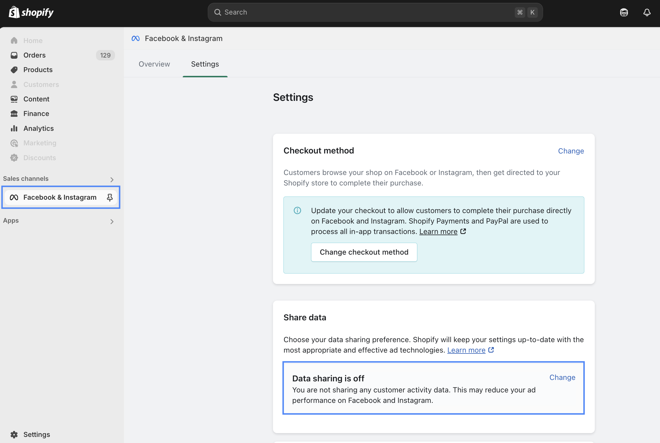 Turn off data sharing - Facebook & Instagram