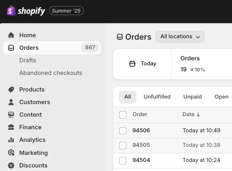 Go to Shopify Orders