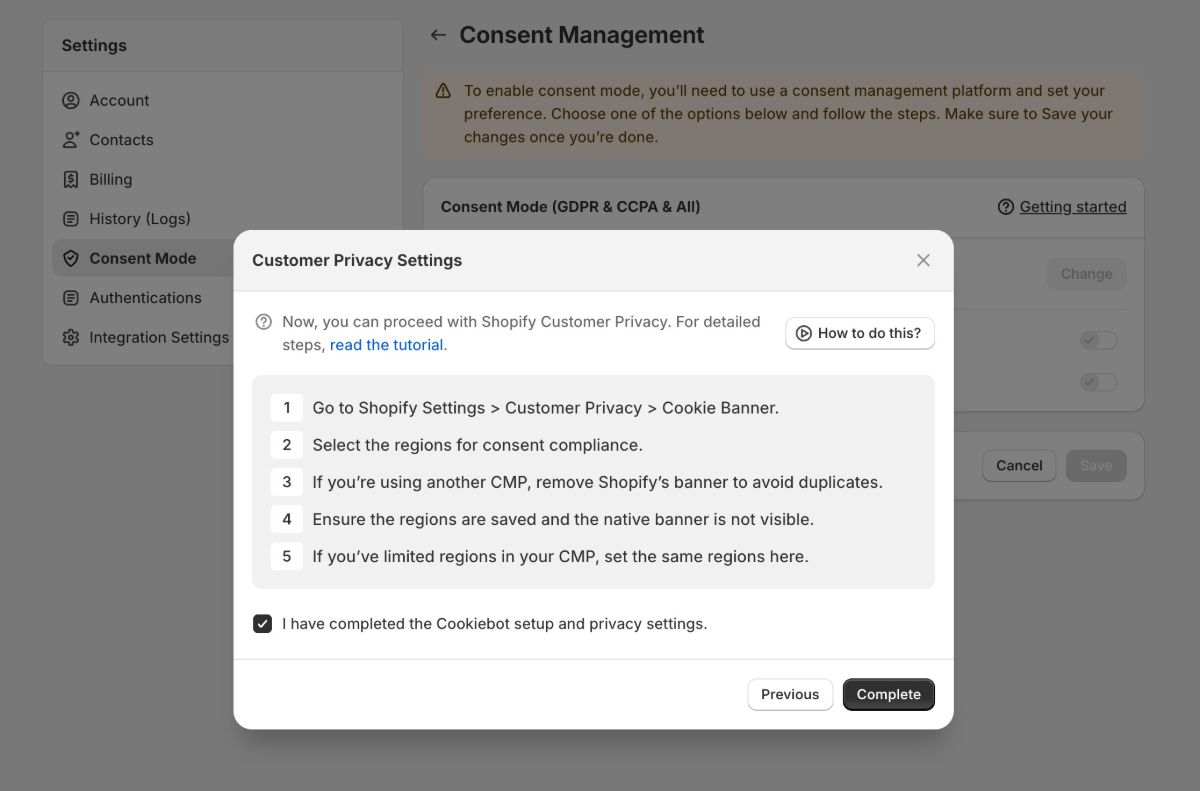 Activate Regions Under Shopify Customer Privacy
