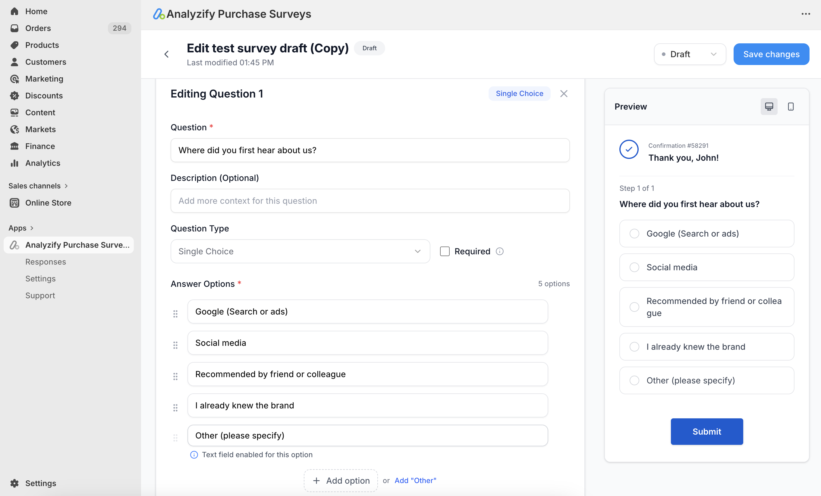 Create or edit survey questions