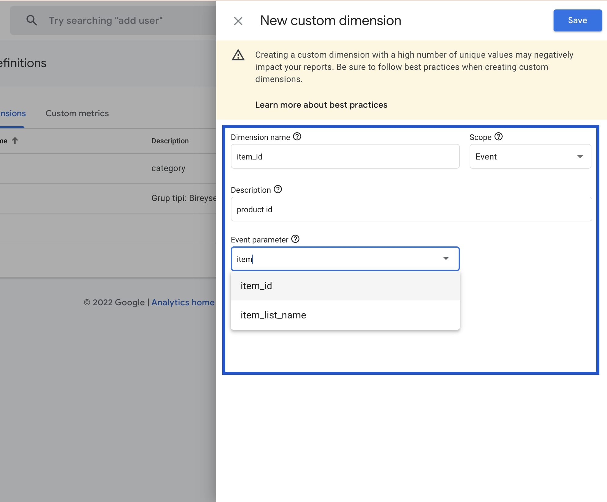 Select event parameter