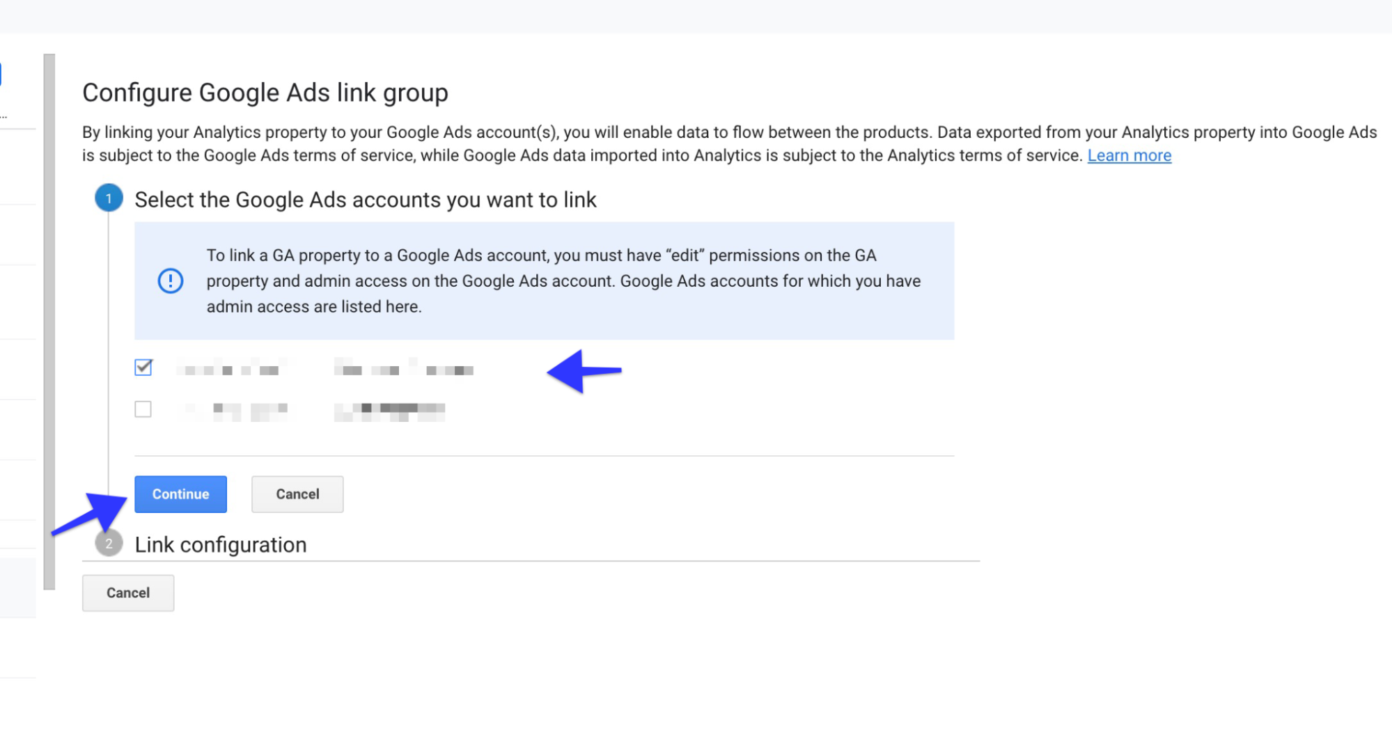 Configure Google Ads Link Group