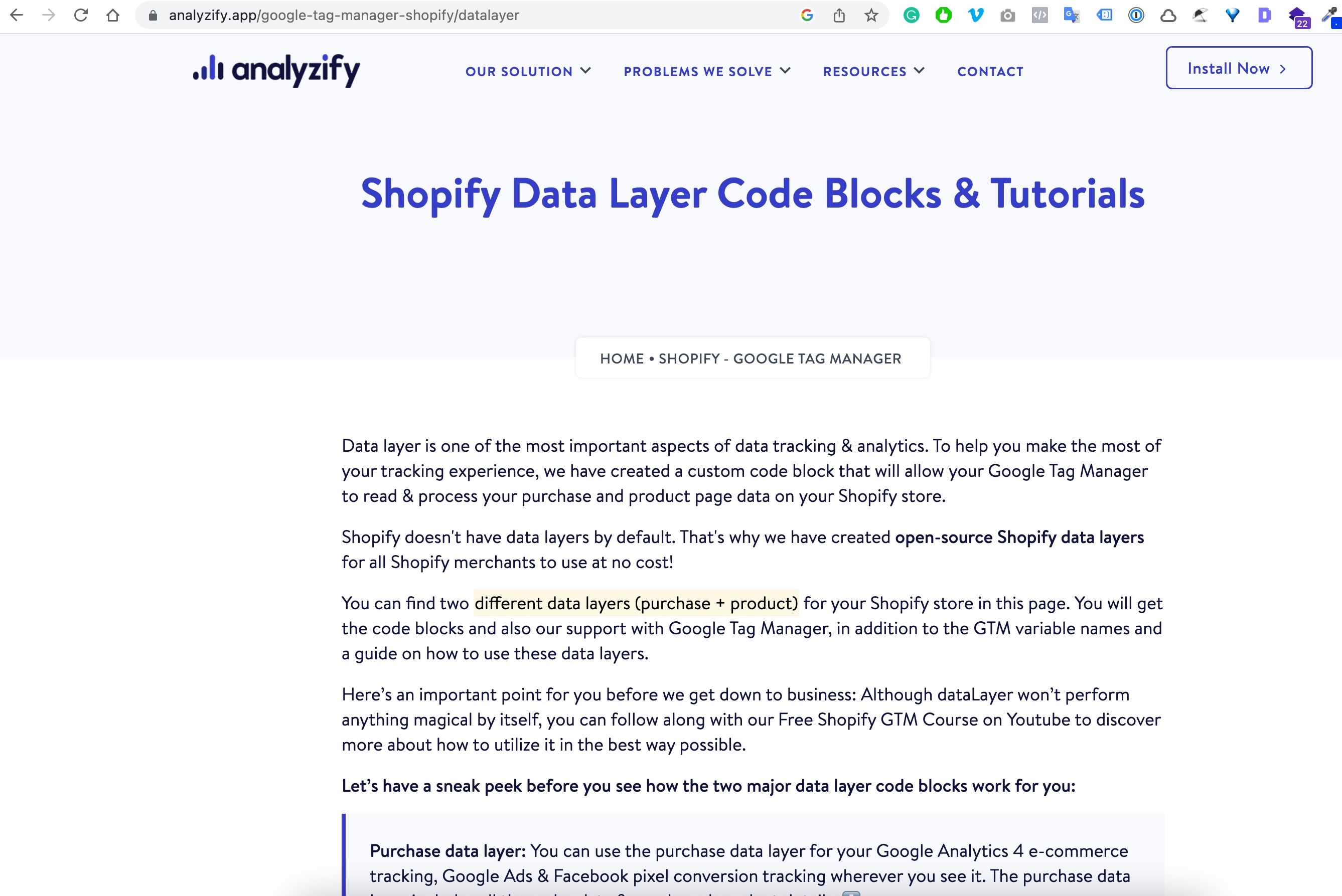 Set Up Shopify Data Layers