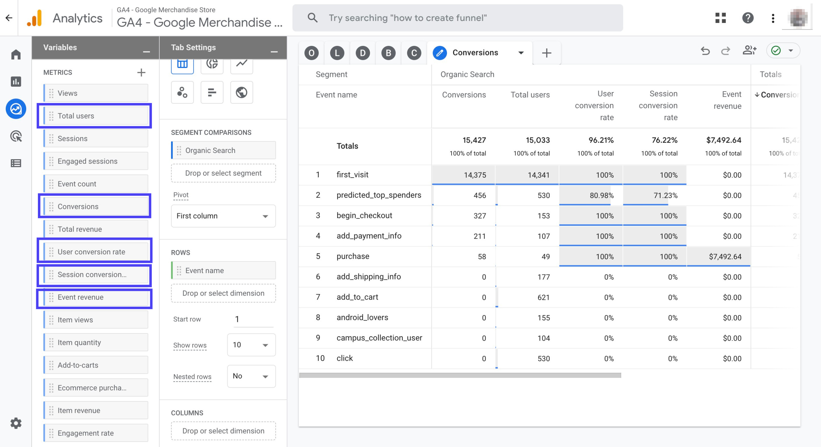 Choose metrics