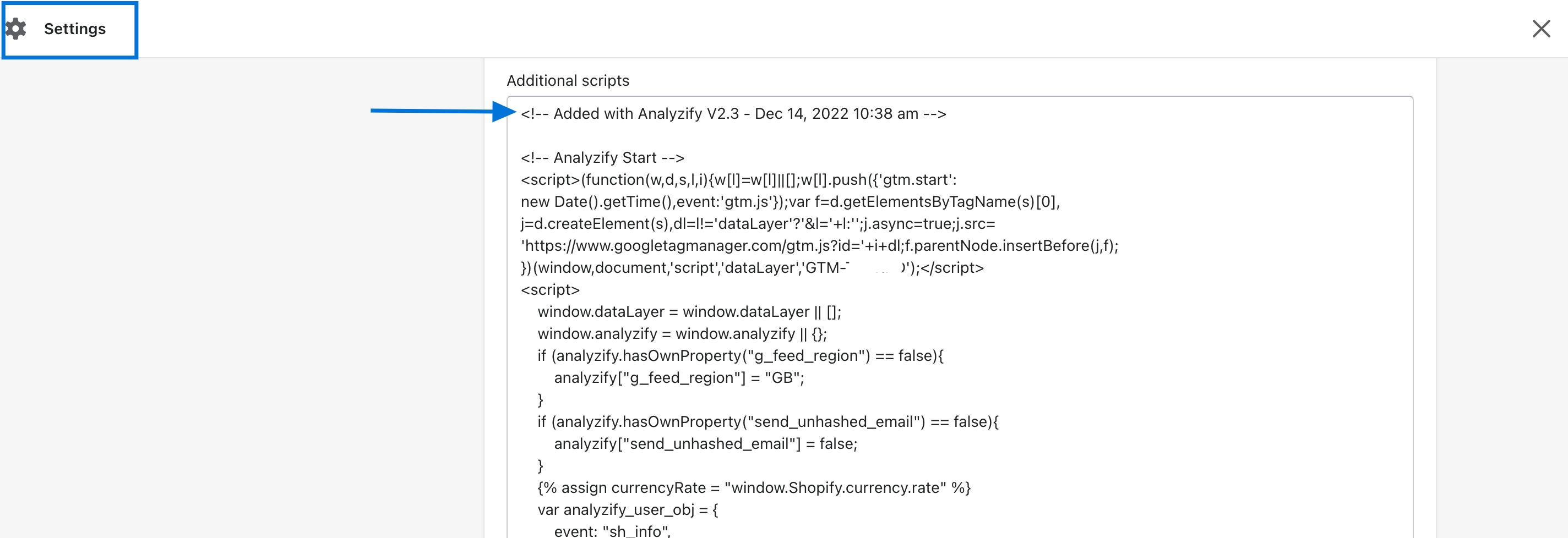 Check Your GTM Code Snippet on Shopify