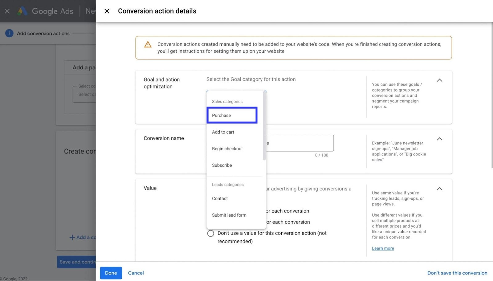 Conversion Action Details
