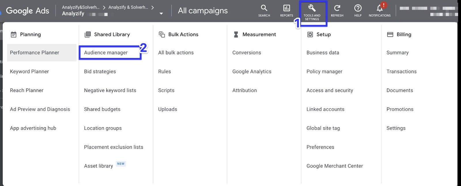 Find Performance Planner Google Ads