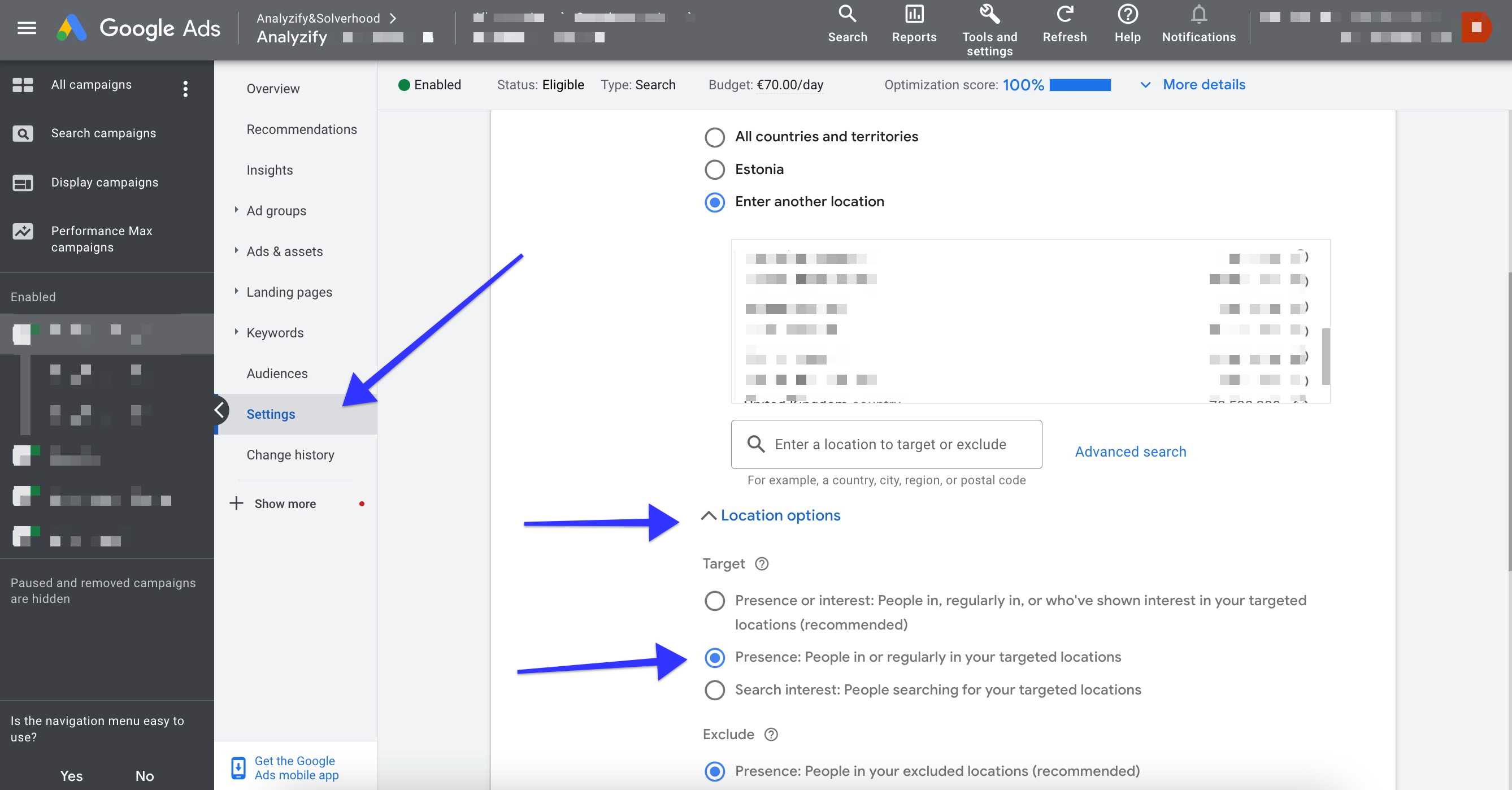 Advanced Location Options
