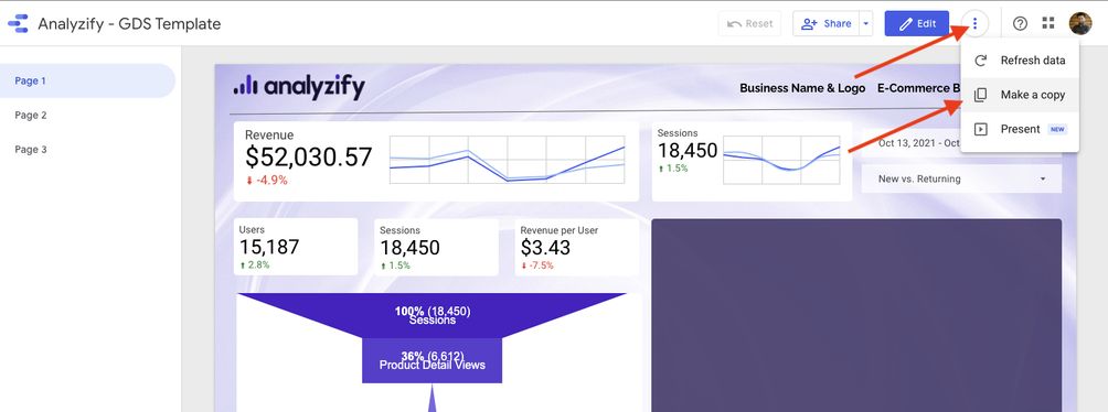 Google data studio make a copy