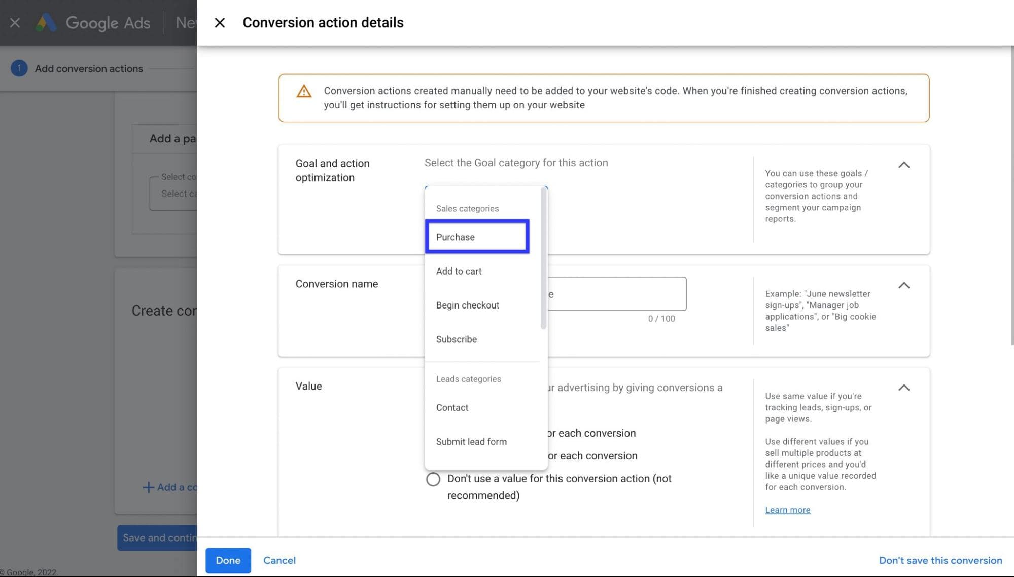 Select Conversion Goal